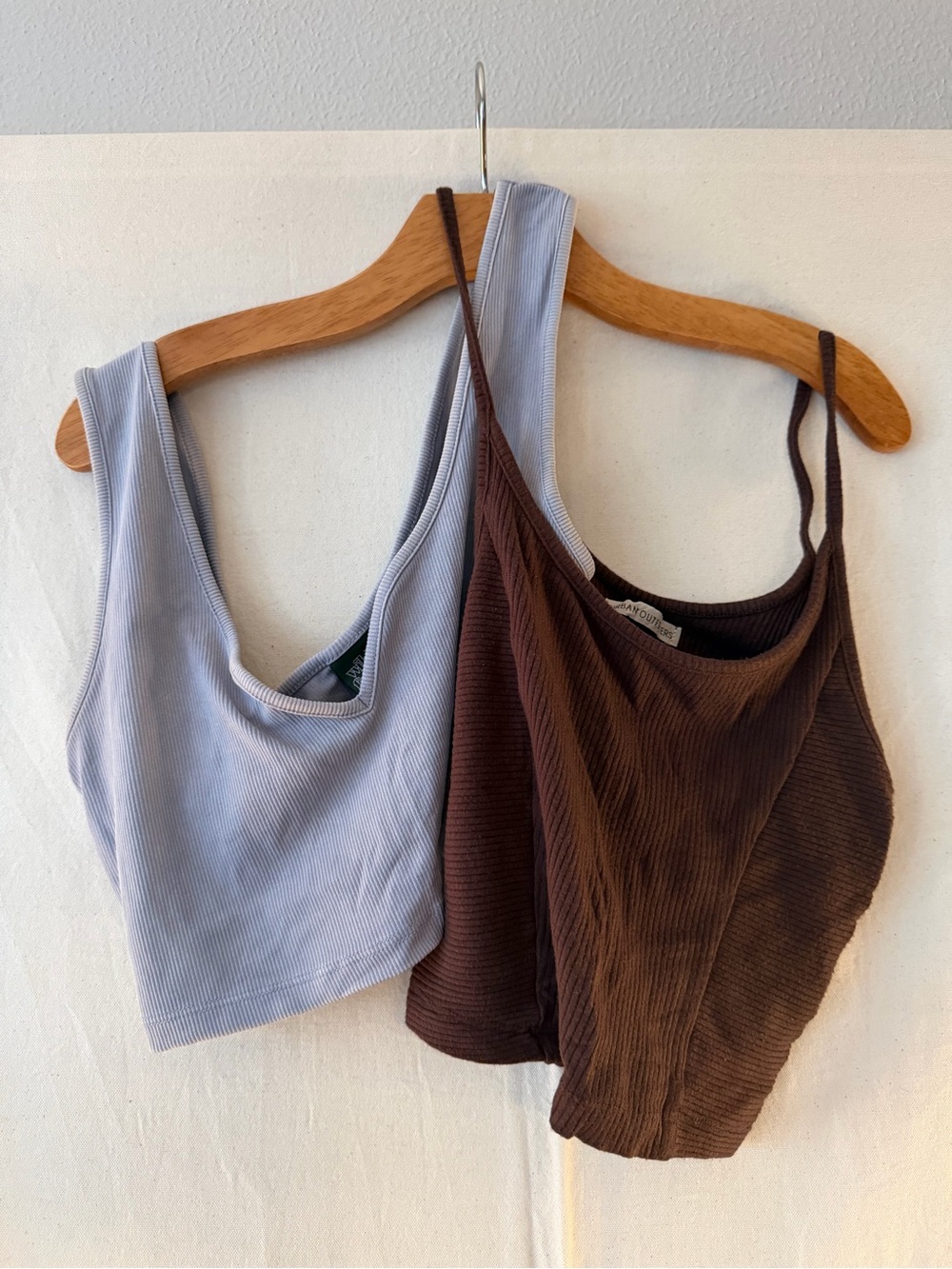 Lot of 2 Ribbed Scoop & Spaghetti Strap Camis - Light Blue & Brown